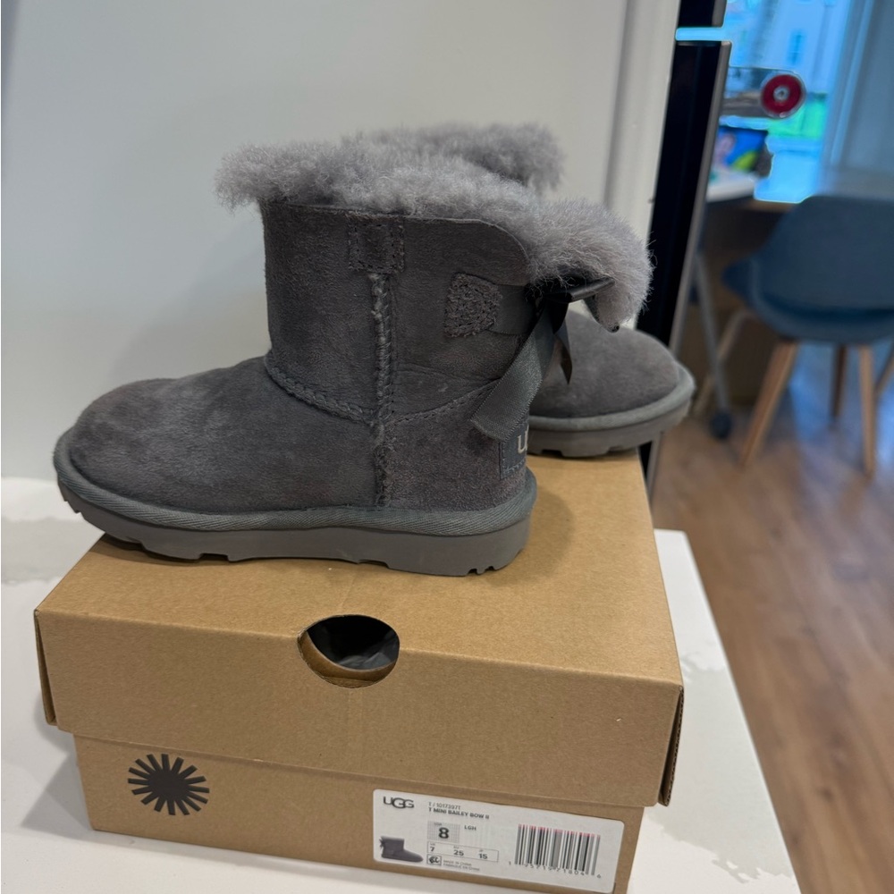 UGG Kids Charcoal Gray Boots with Bow